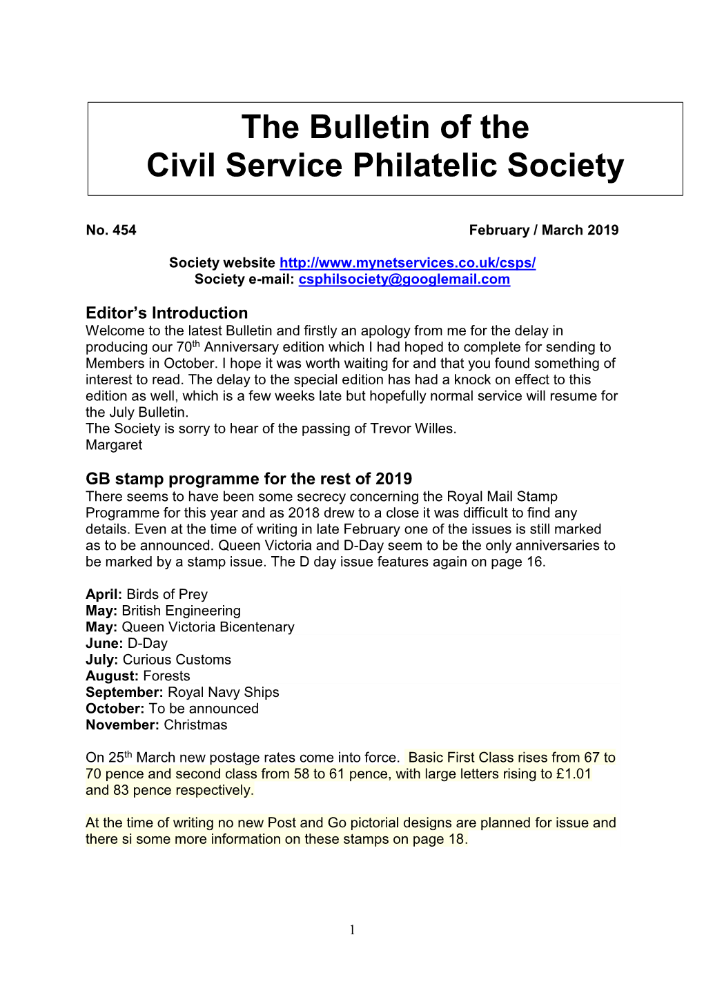 The Bulletin of the Civil Service Philatelic Society