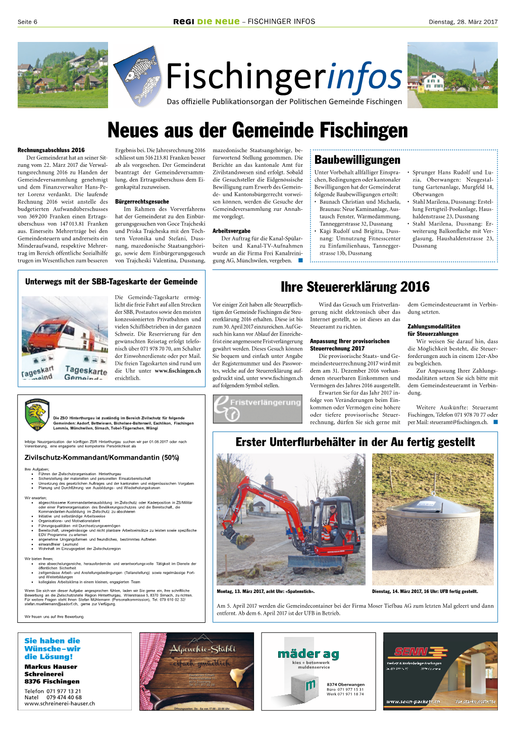 Fischingerinfos Das Oﬃzielle Publikationsorgan Der Politischen Gemeinde Fischingen Neues Aus Der Gemeinde Fischingen Rechnungsabschluss 2016 Ergebnis Bei