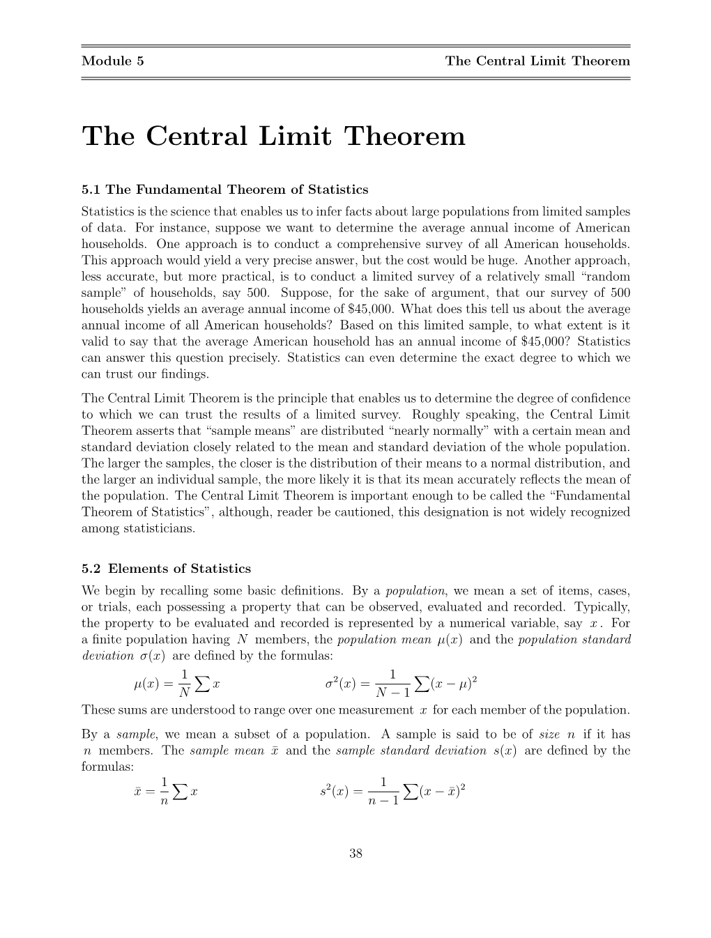 Module 5: the Central Limit Theorem