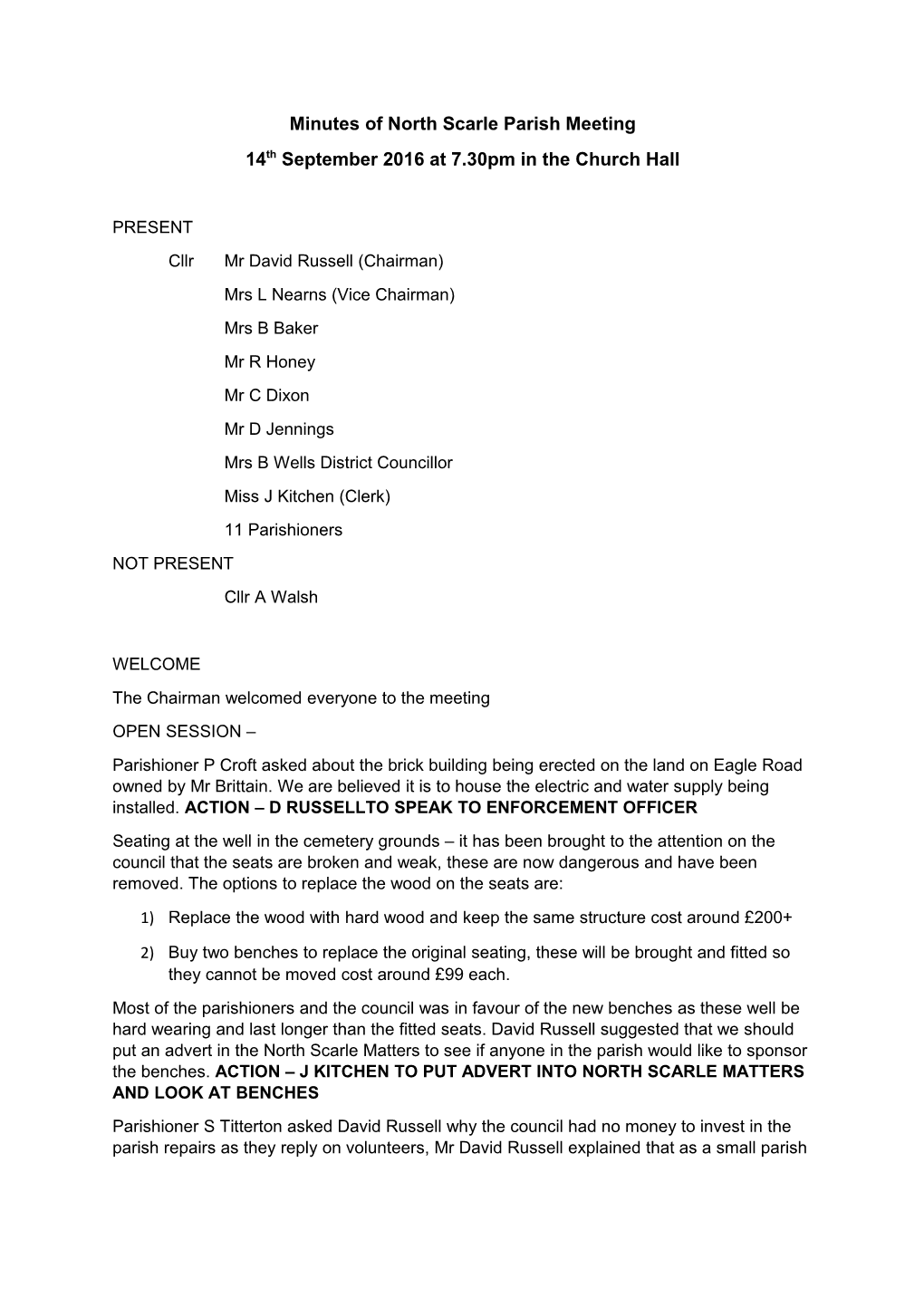 Minutes of North Scarle Parish Council Meeting