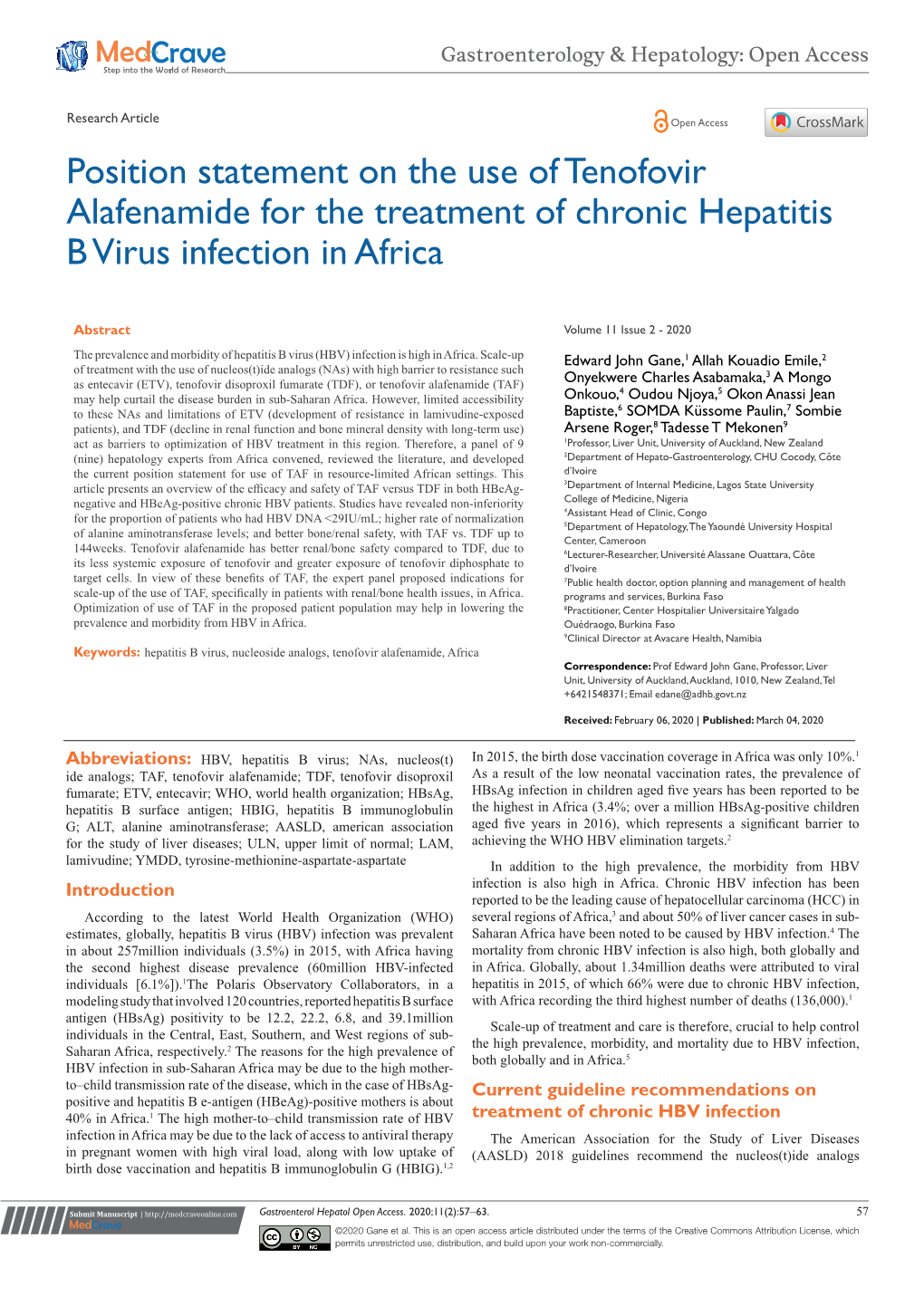 Position Statement on the Use of Tenofovir Alafenamide for the Treatment of Chronic Hepatitis B Virus Infection in Africa