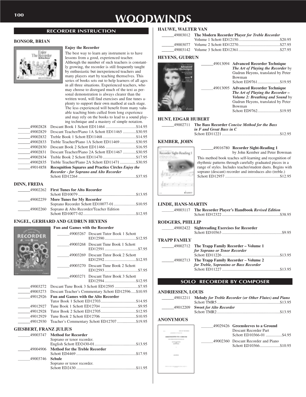 WOODWINDS RECORDER INSTRUCTION HAUWE, WALTER VAN ______49003012 the Modern Recorder Player for Treble Recorder BONSOR, BRIAN Volume 1 Schott ED12150