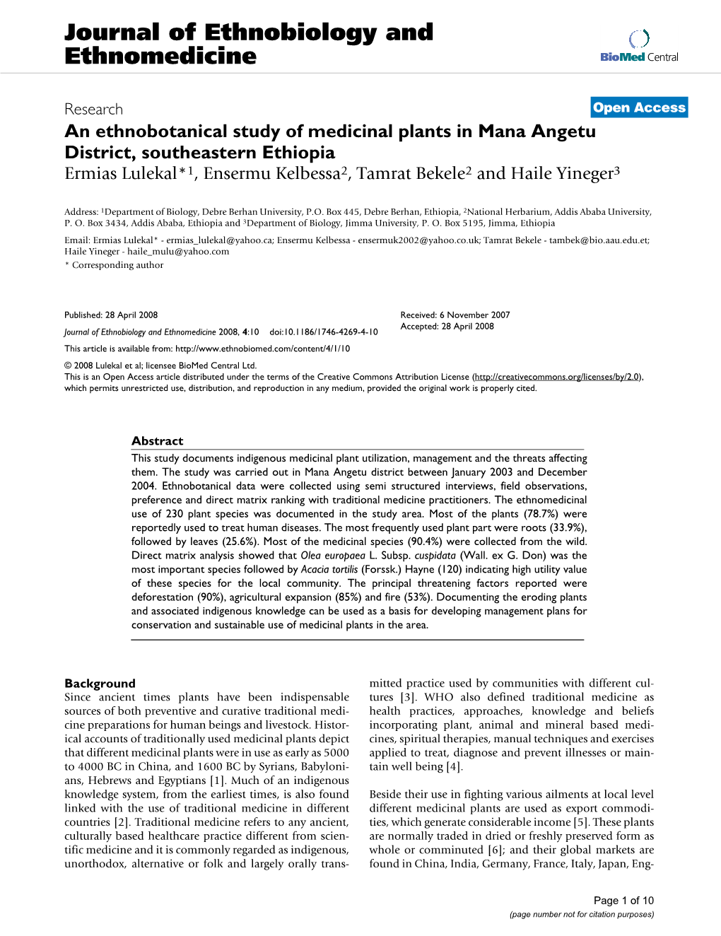 Journal of Ethnobiology and Ethnomedicine Biomed Central