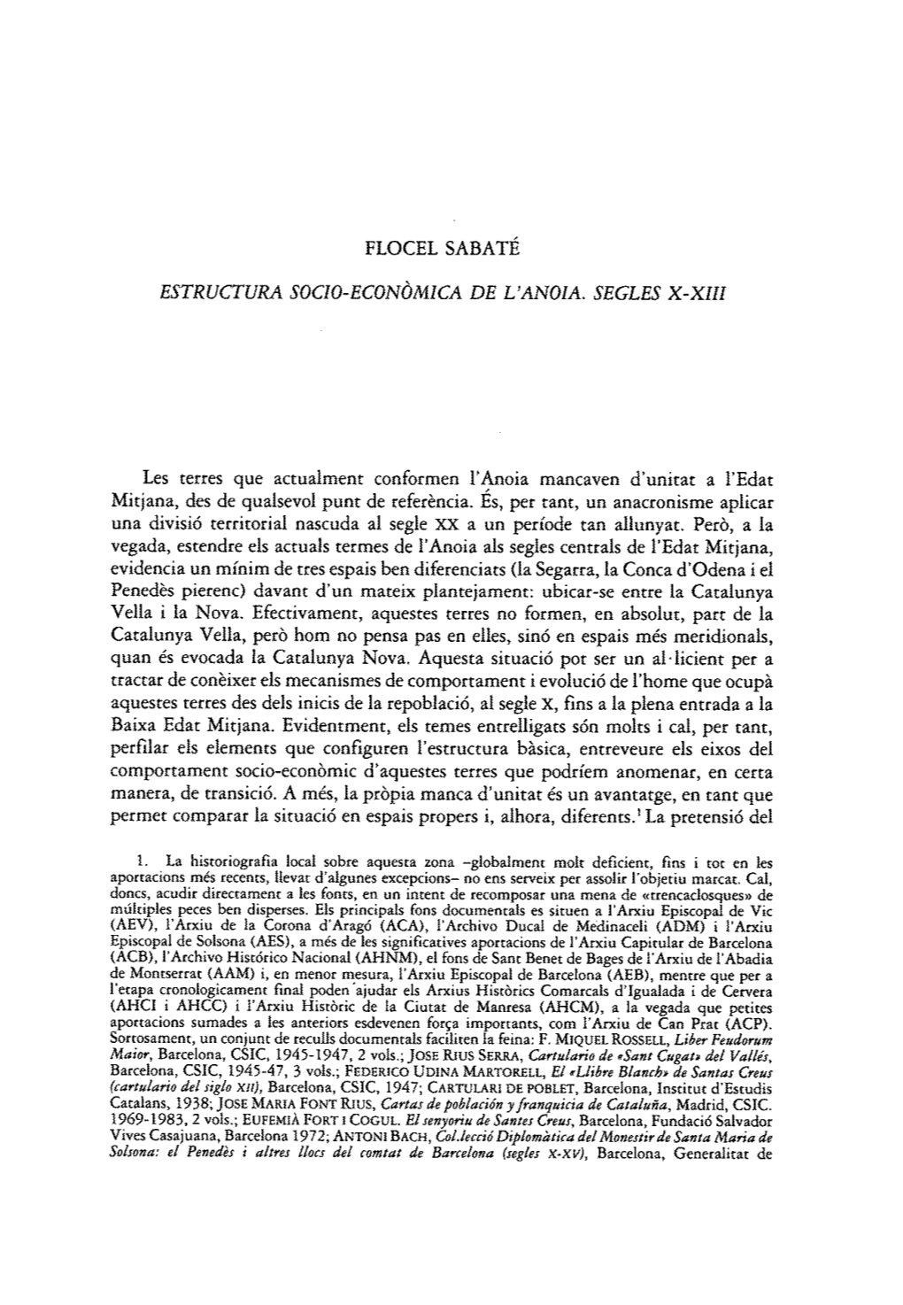 Flocel Sabaté Estructura Socio-Economica De L'anoia