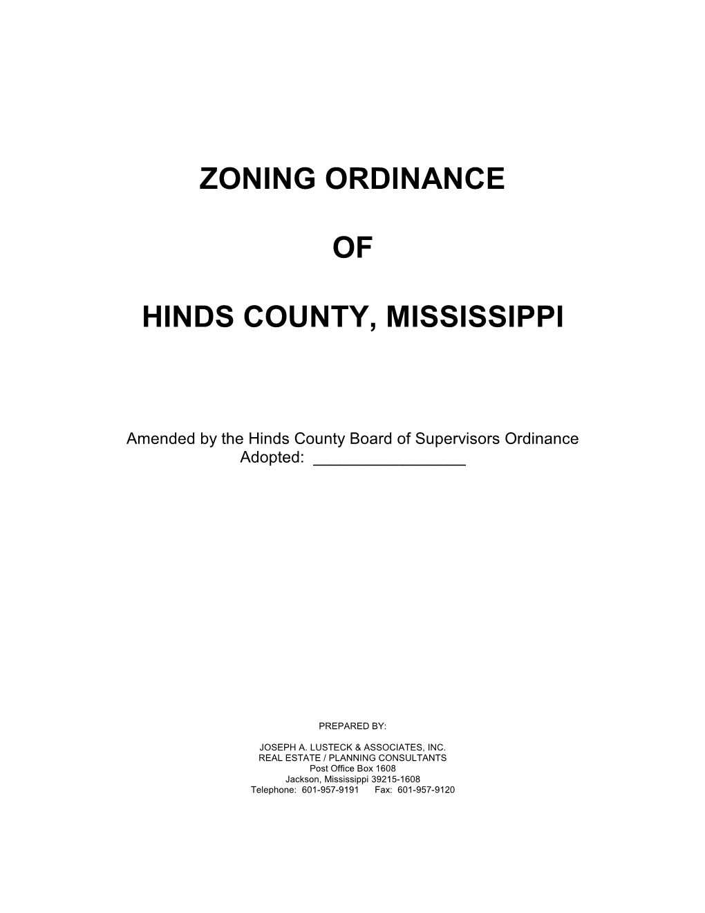 Zoning Ordinance of Hinds County, Mississippi