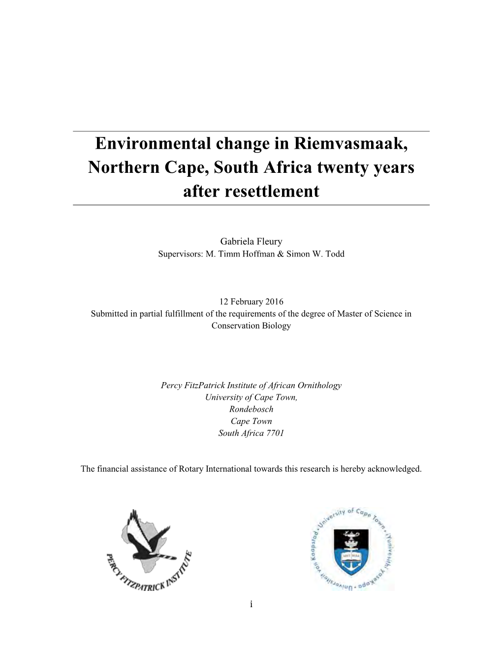 Environmental Change in Riemvasmaak, Northern Cape, South Africa Twenty Years After Resettlement