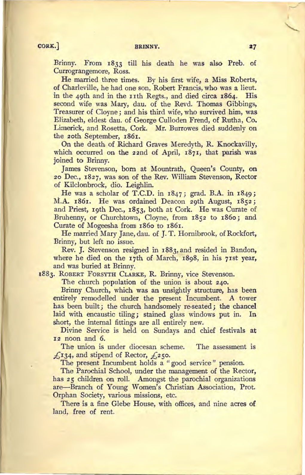 CORK.] Llrinny. ';1.7 Brinny. from 1833 Till His