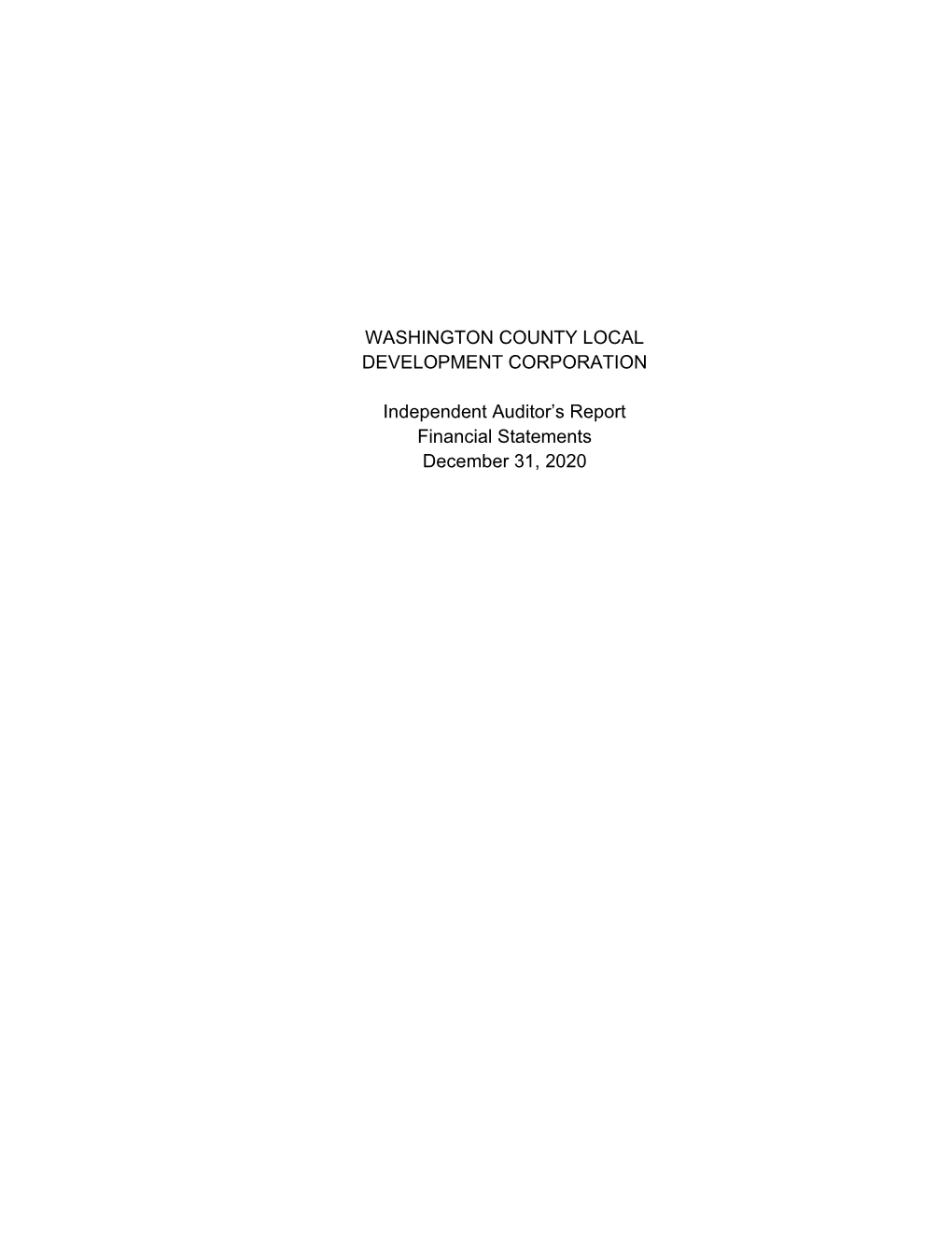 December 31, 2020 Auditors Report & Management Letter