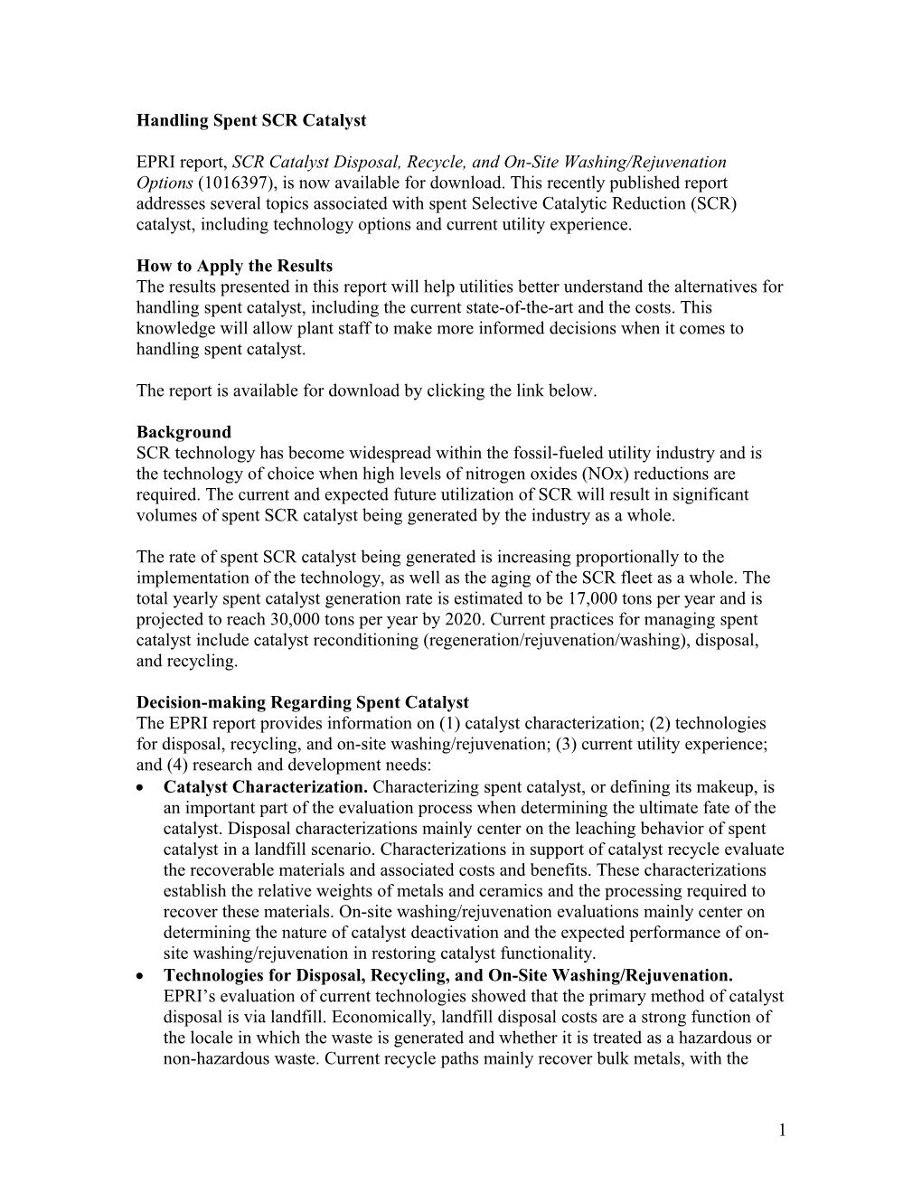 Handling Spent SCR Catalyst