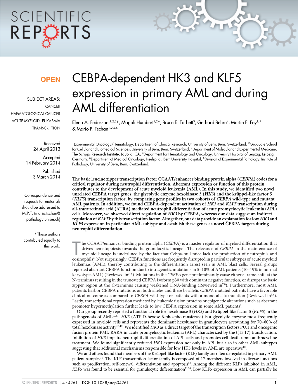 CEBPA-Dependent HK3 and KLF5 Expression in Primary AML and During AML Differentiation