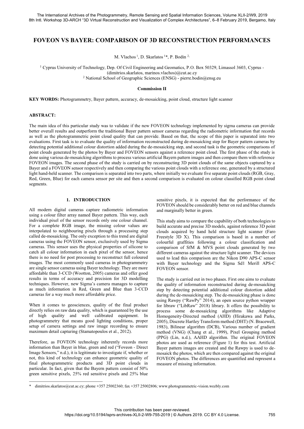 Foveon Vs Bayer: Comparison of 3D Reconstruction Performances