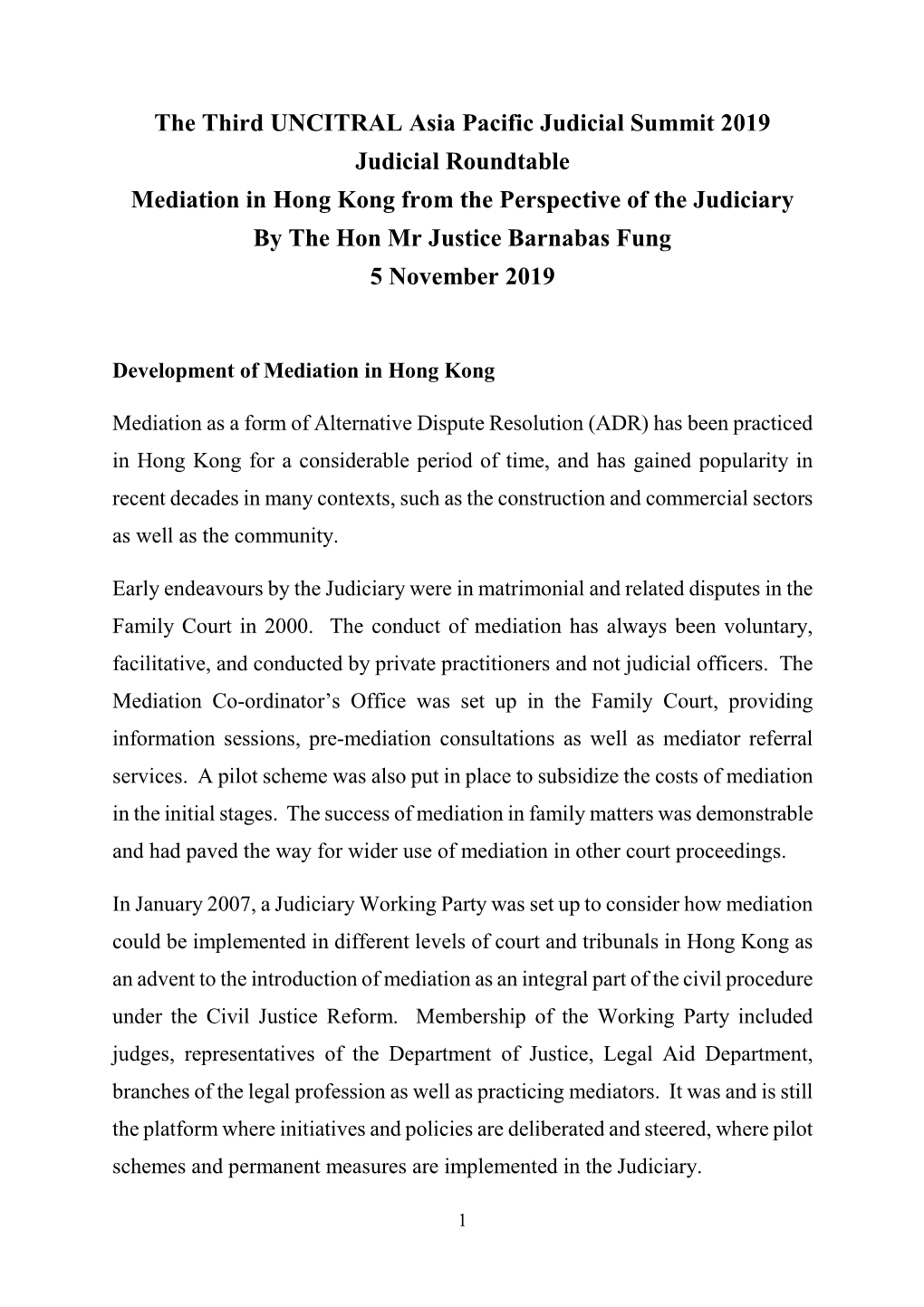 The Third UNCITRAL Asia Pacific Judicial Summit 2019 Judicial