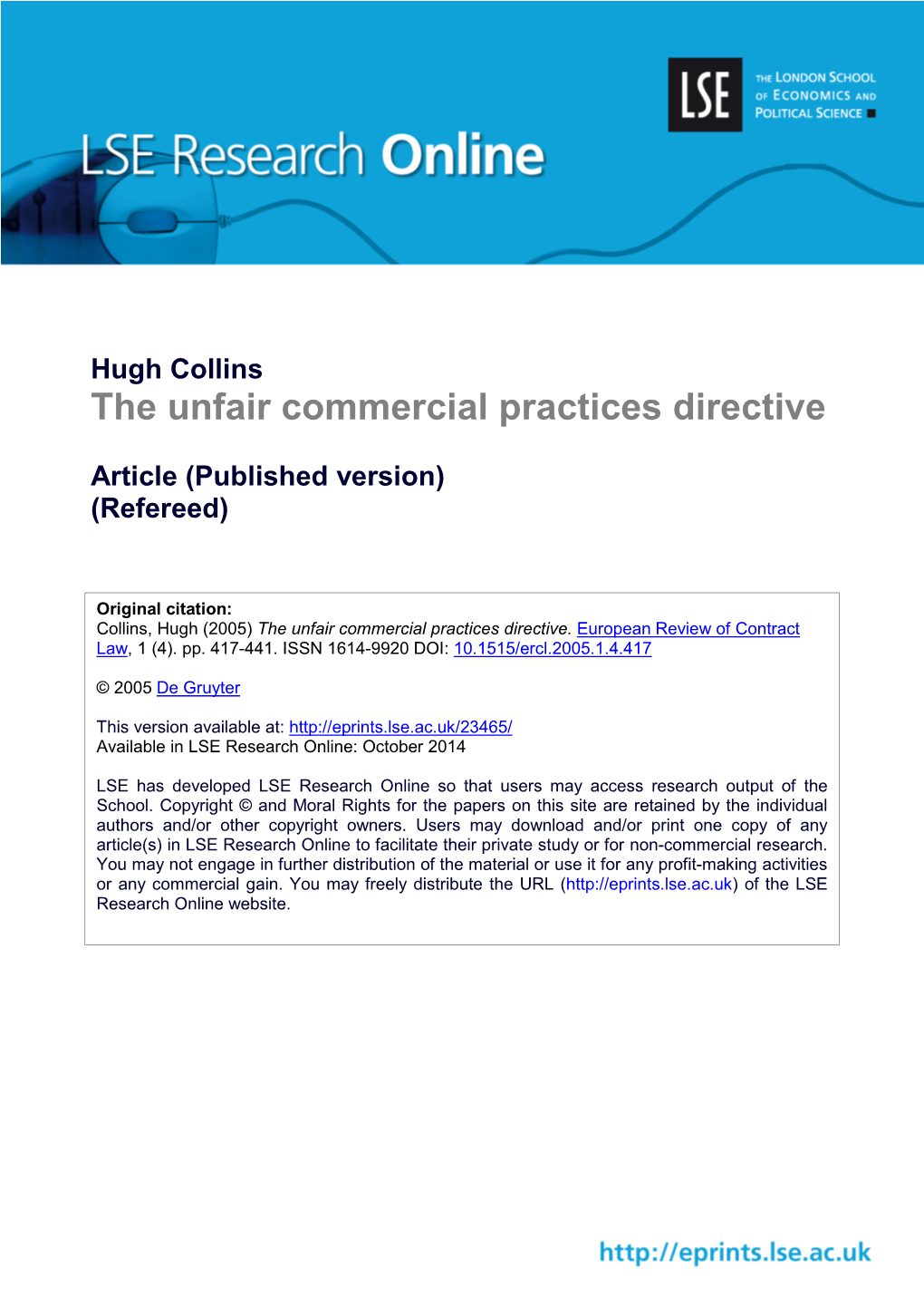 The Unfair Commercial Practices Directive