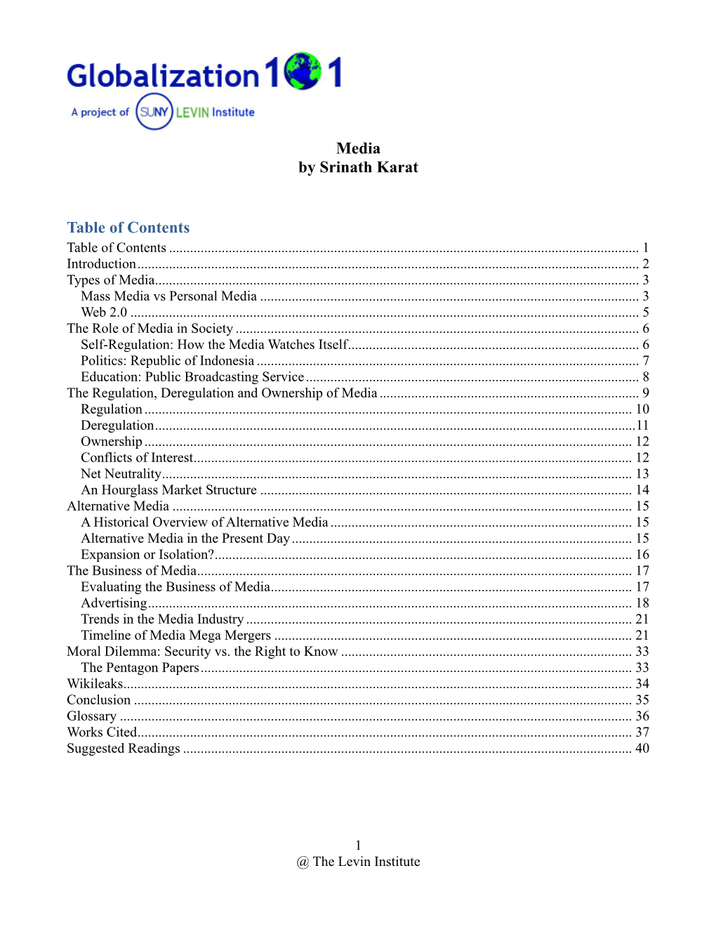 Media by Srinath Karat Table of Contents