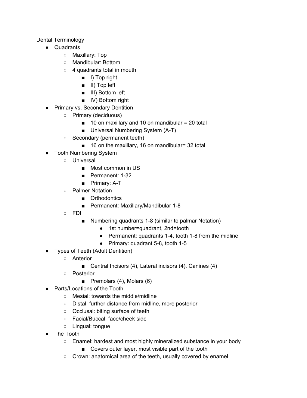 Dental Terminology Quadrants Maxillary