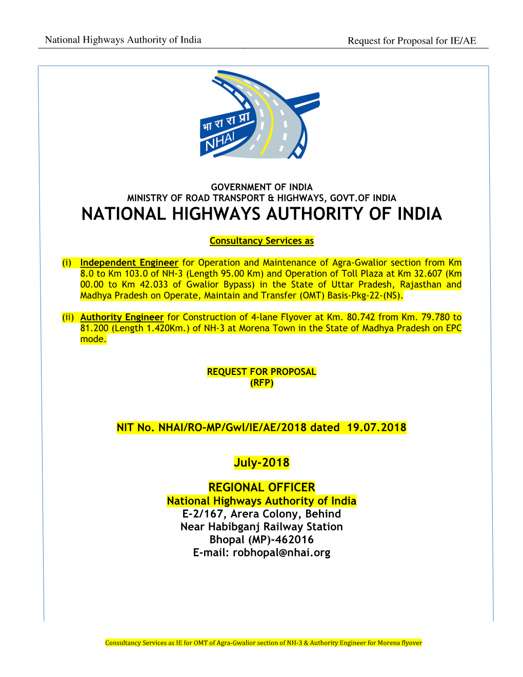 National Highways Authority of India Request for Proposal for IE/AE