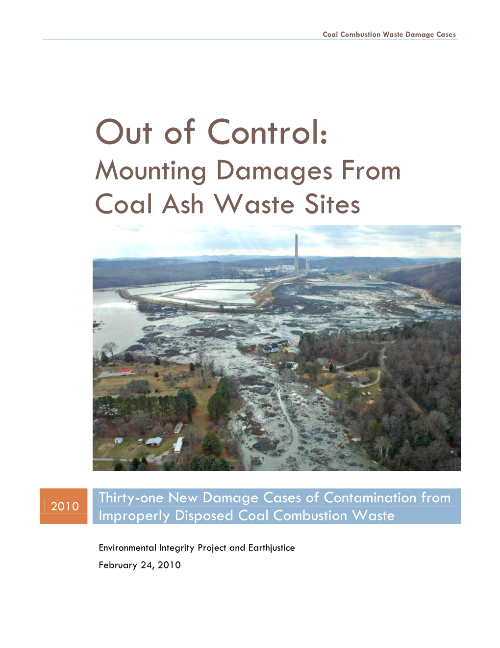 Out of Control: Mounting Damages from Coal Ash Waste Sites