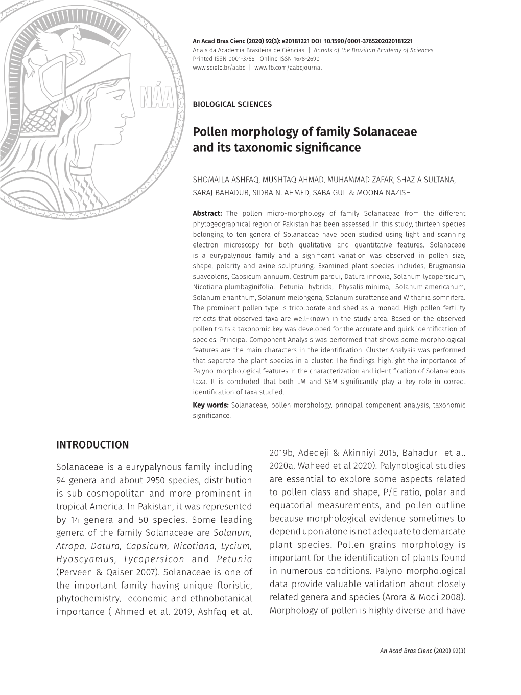 Pollen Morphology of Family Solanaceae and Its Taxonomic Significance