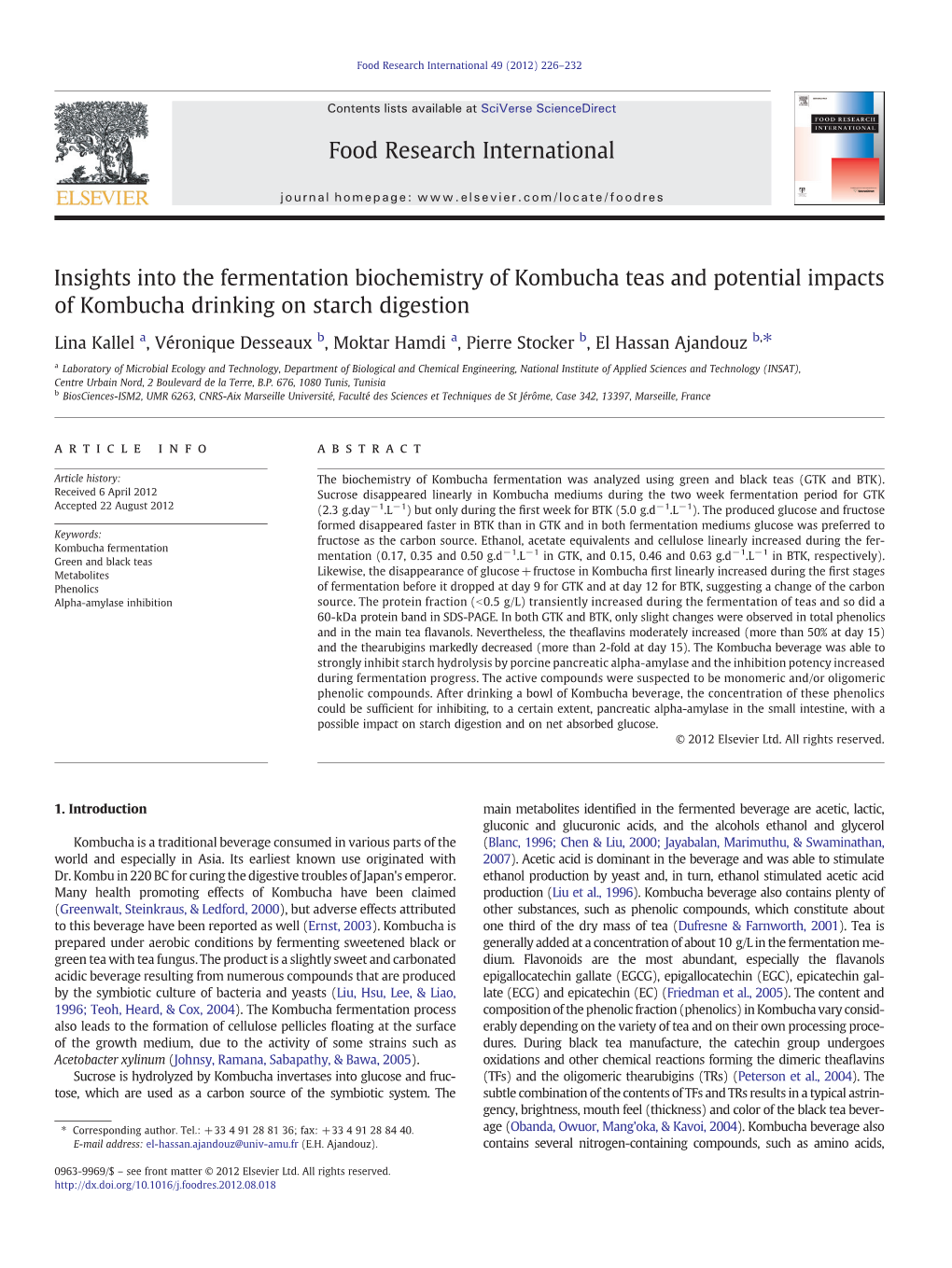 Insights Into the Fermentation Biochemistry of Kombucha Teas and Potential Impacts of Kombucha Drinking on Starch Digestion