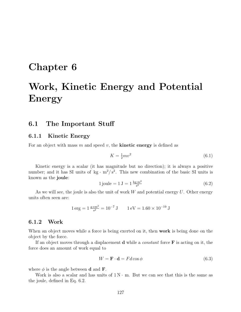 Chapter 6 Work, Kinetic Energy and Potential Energy