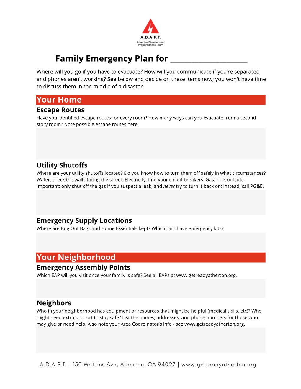 Emergency Plan Template