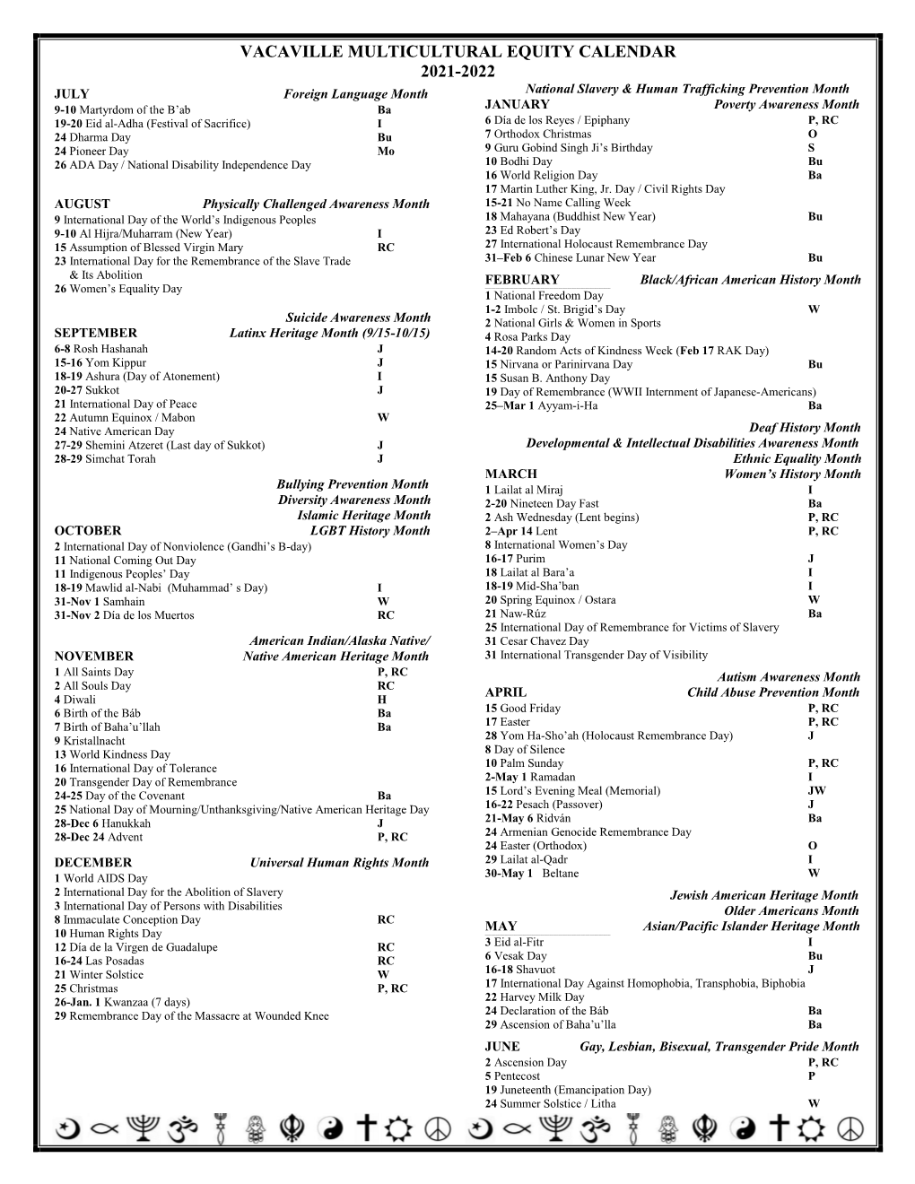 Here's the Equity Calendar for 2021-2022