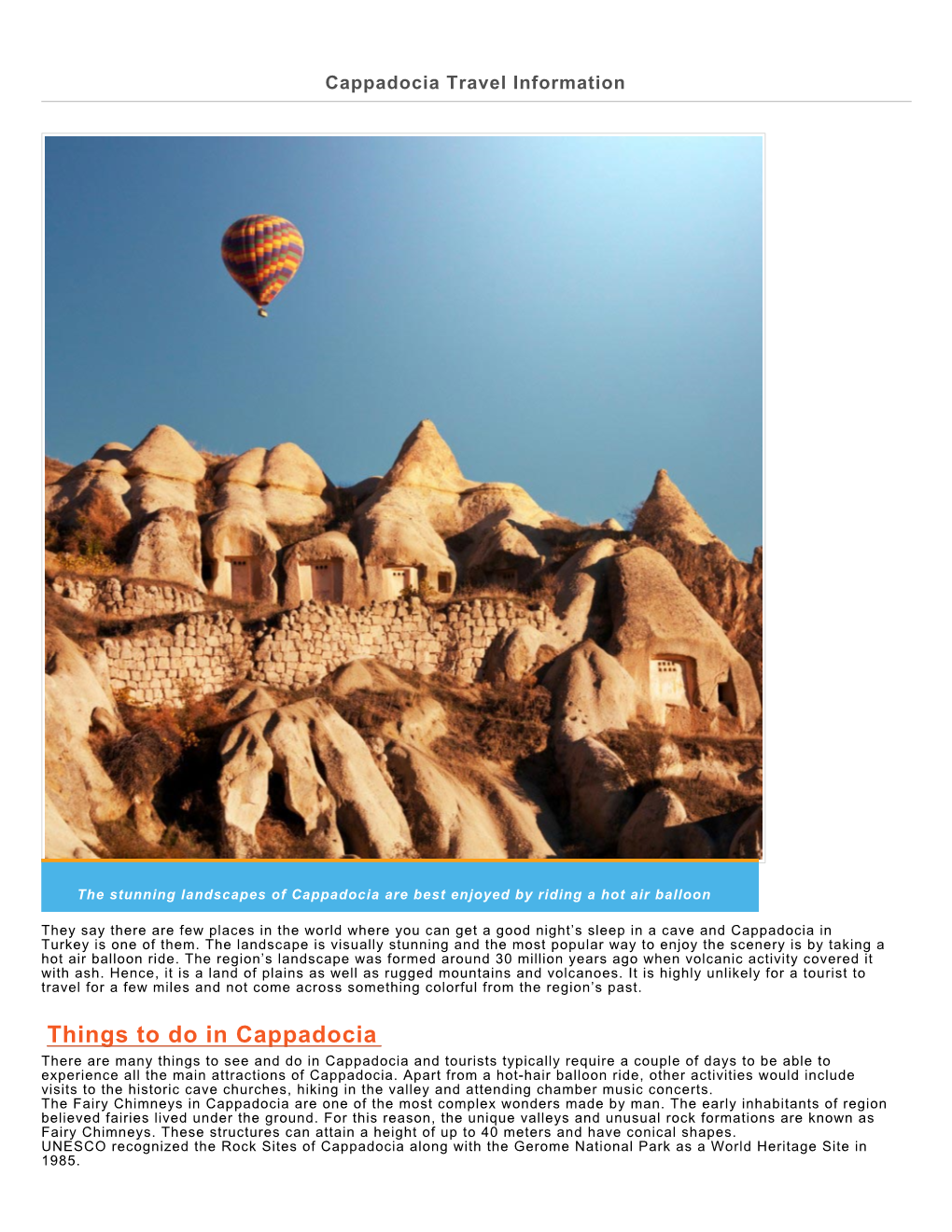 Cappadocia Travel Information