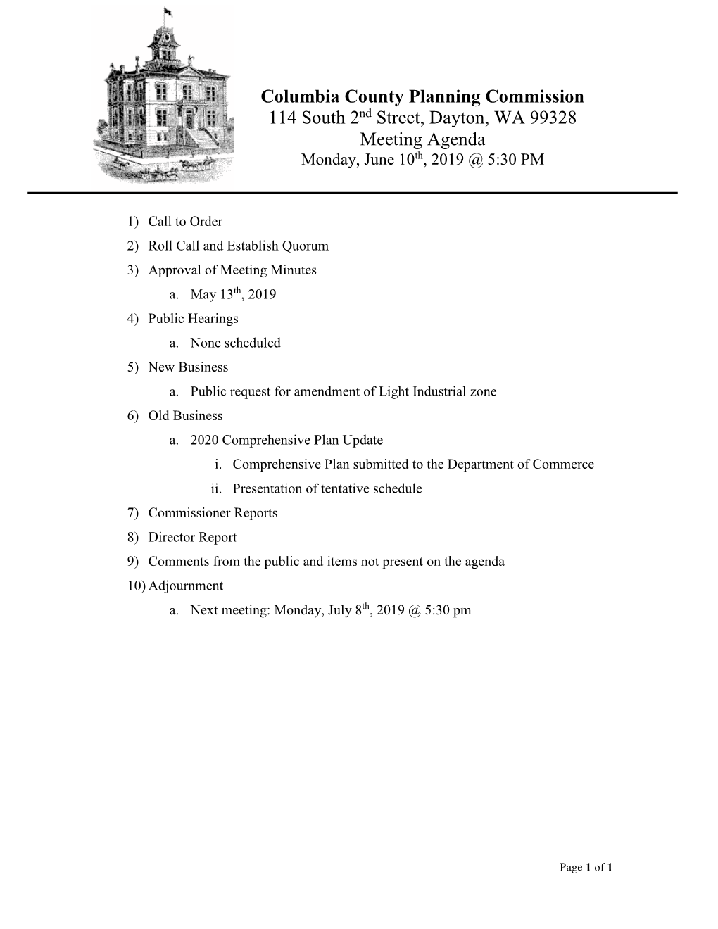 Planning Commission Meeting Agenda