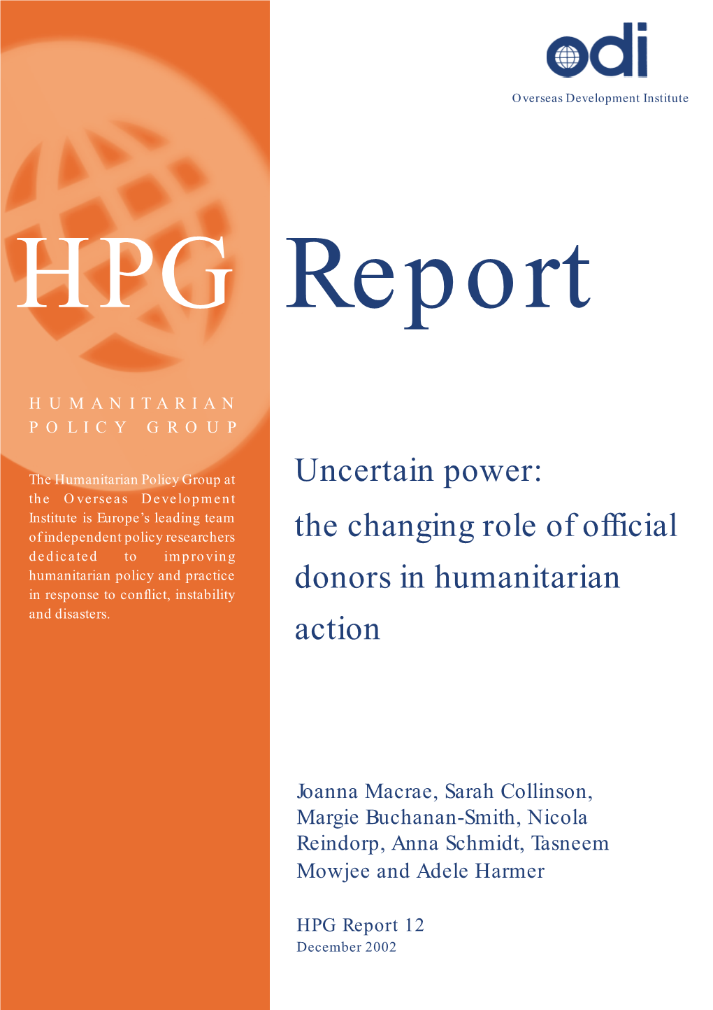 The Changing Role of Official Donors in Humanitarian Action