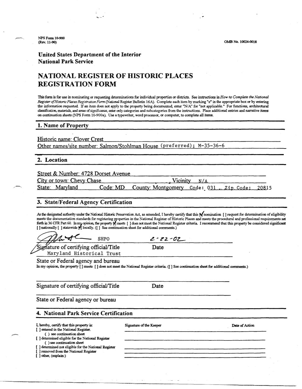 National Register of Idstoric Places Registration Form