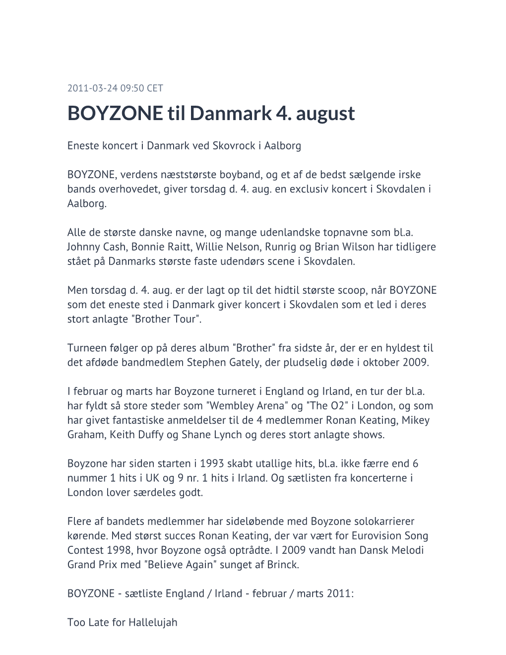 BOYZONE Til Danmark 4. August