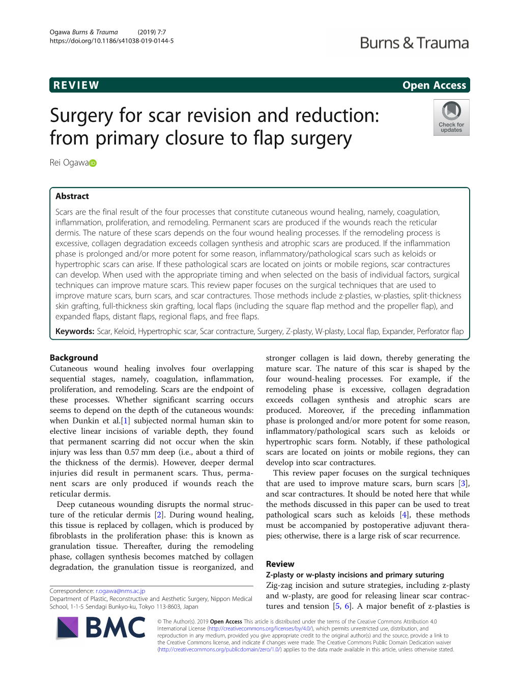 Surgery for Scar Revision and Reduction: from Primary Closure to Flap Surgery Rei Ogawa