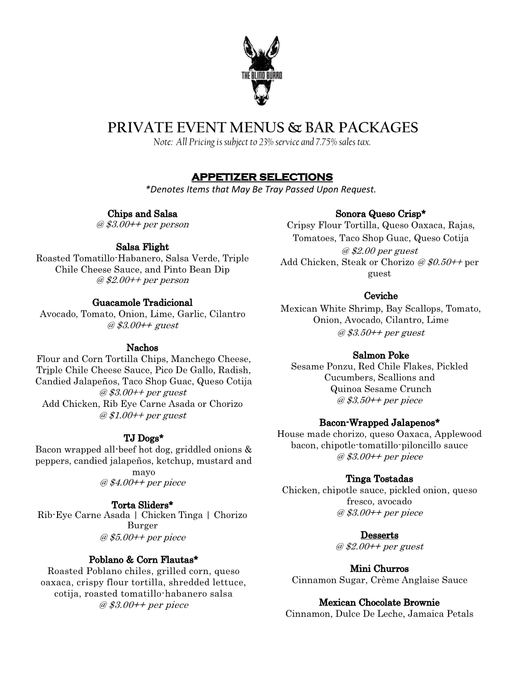 Private Event Menus & Bar Packages