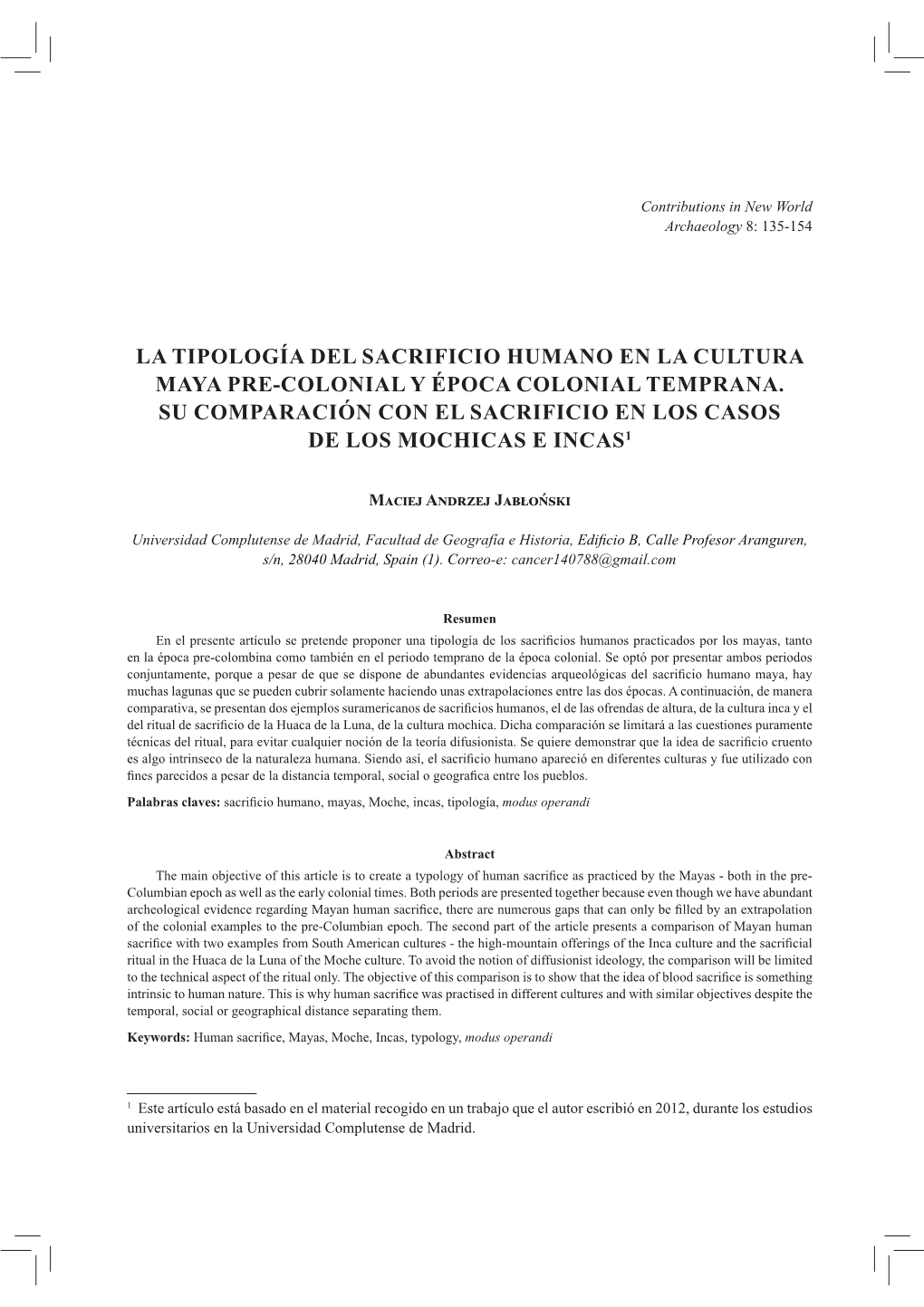 La Tipología Del Sacrificio Humano En La Cultura Maya Pre-Colonial Y Época Colonial Temprana