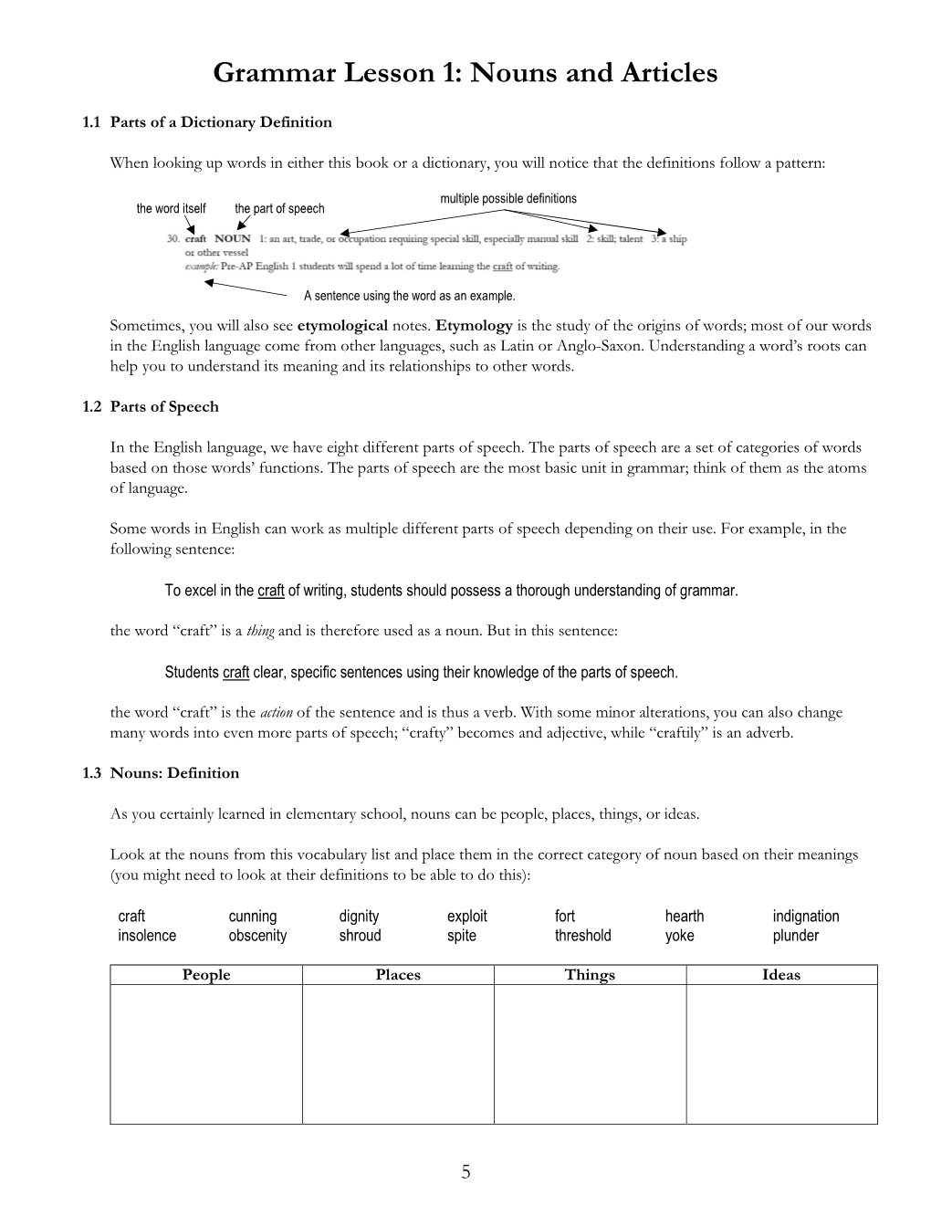 Grammar Lesson 1: Nouns and Articles