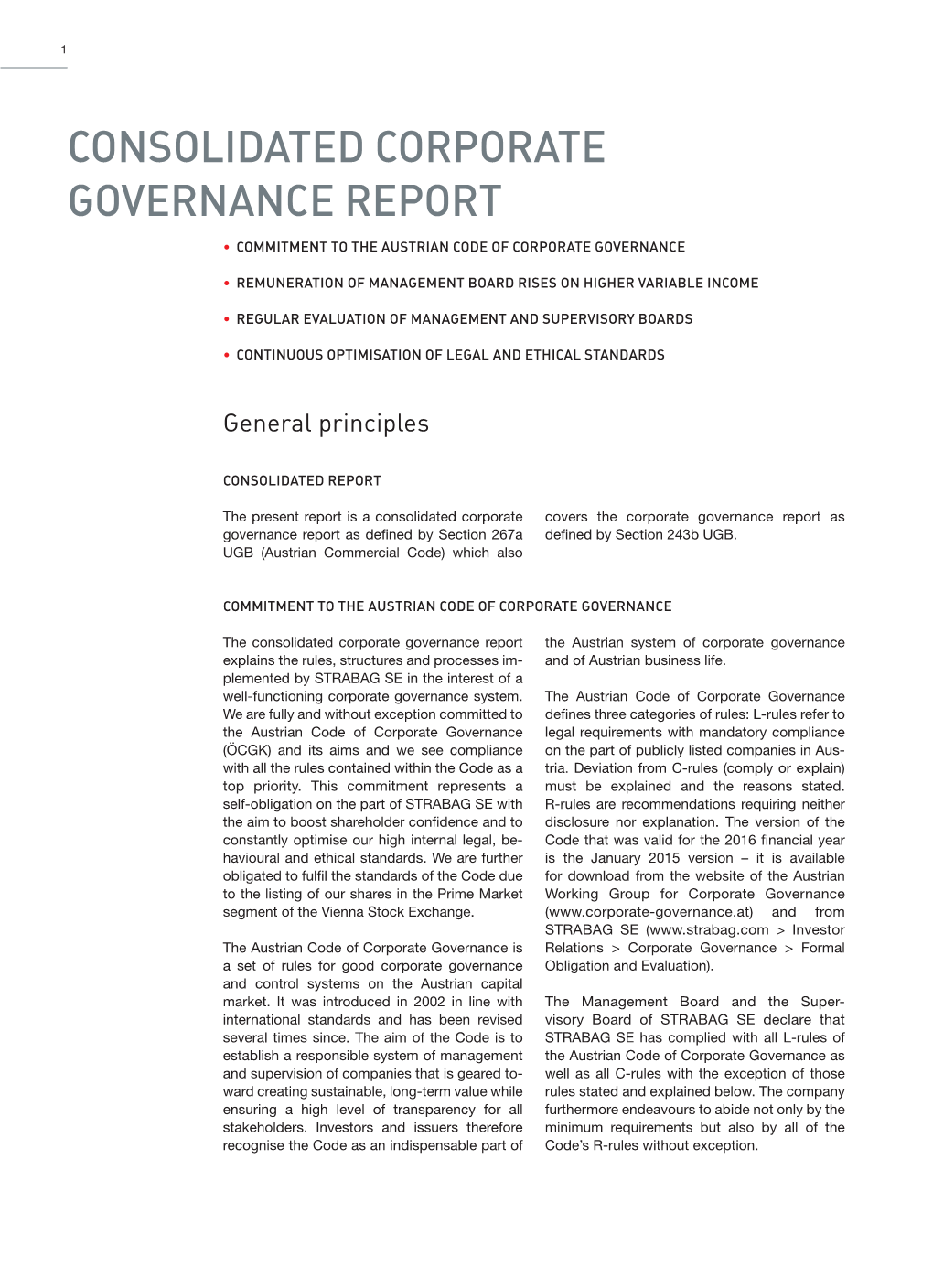 Consolidated Corporate Governance Report 2016