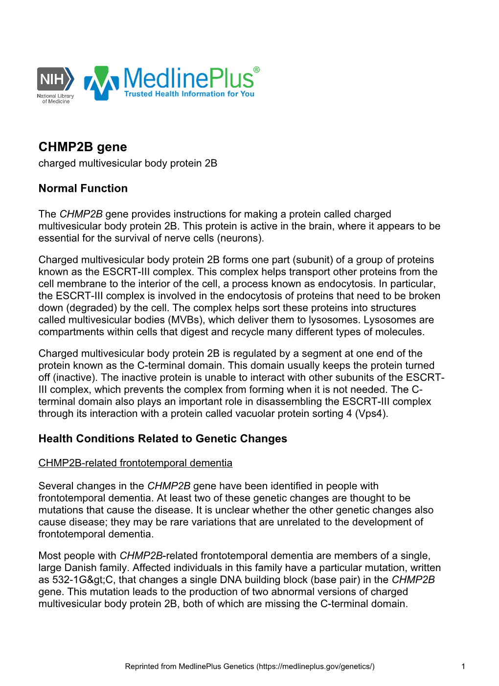 CHMP2B Gene Charged Multivesicular Body Protein 2B