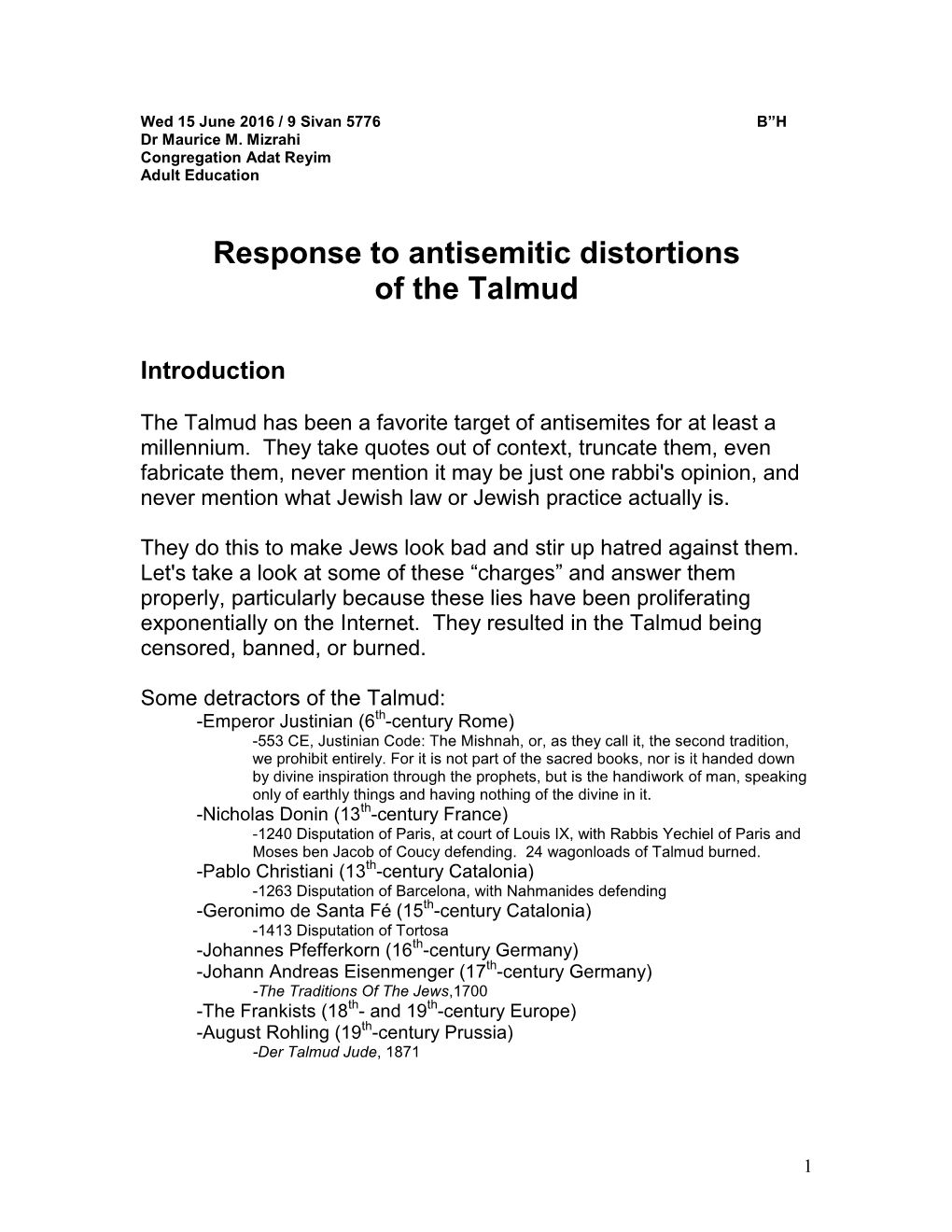 Response to Anti-Semitic Distortions of the Talmud