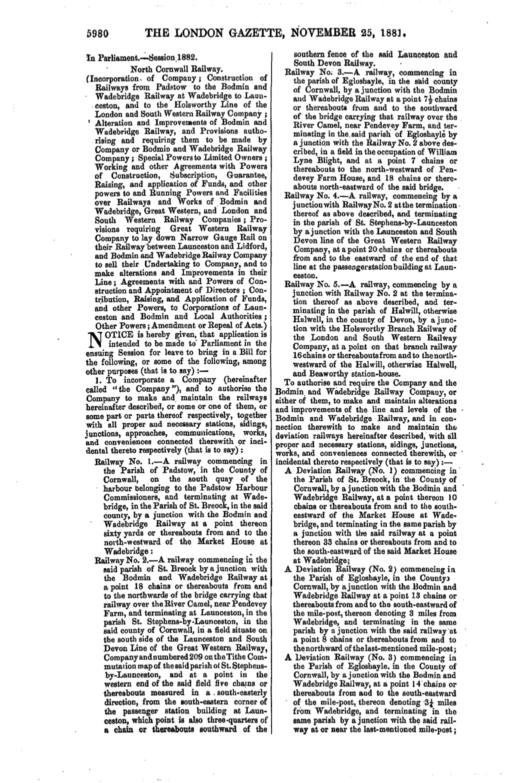 The London Gazette, November 25, 1881