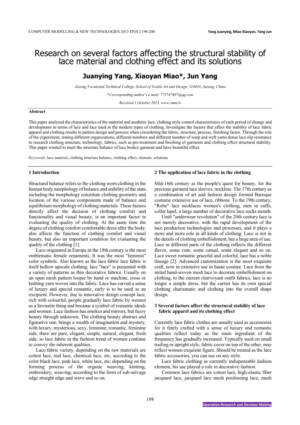 Research on Several Factors Affecting the Structural Stability of Lace Material and Clothing Effect and Its Solutions