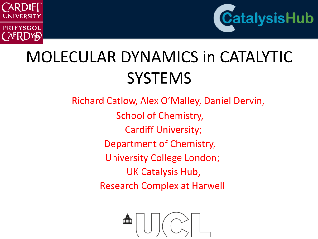 MOLECULAR DYNAMICS in CATALYTIC SYSTEMS