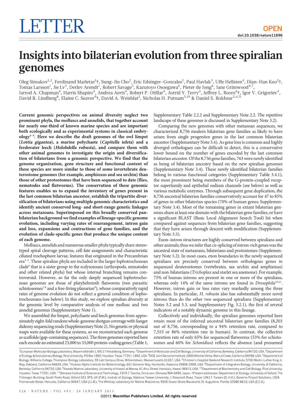 Insights Into Bilaterian Evolution from Three Spiralian Genomes