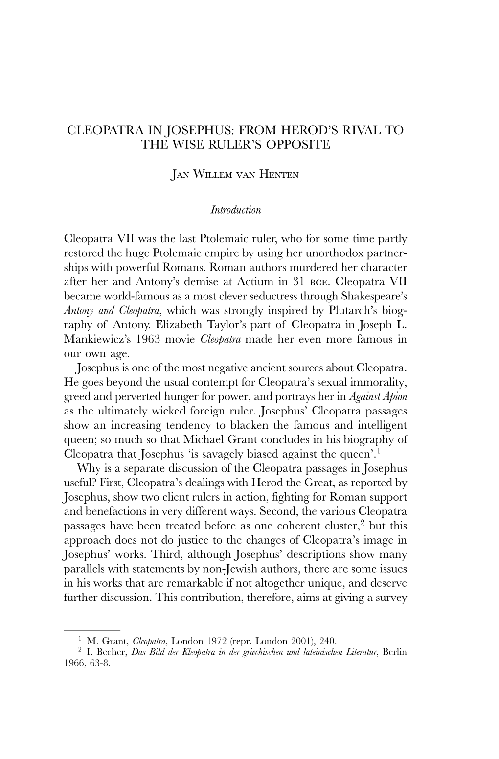 Cleopatra in Josephus: from Herod's Rival to the Wise