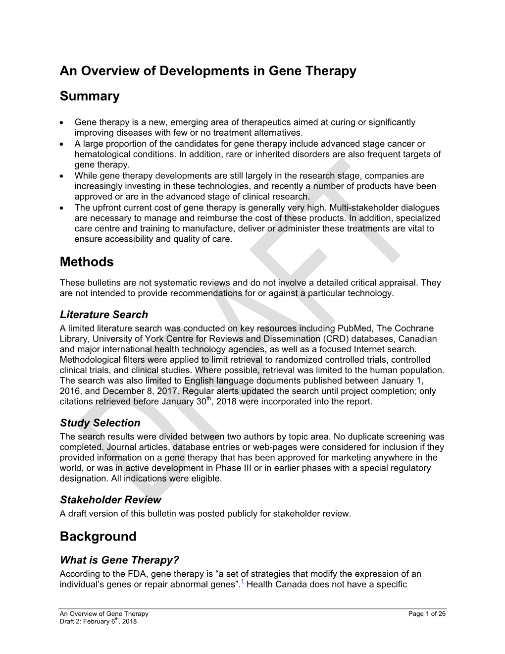 An Overview of Developments in Gene Therapy Summary