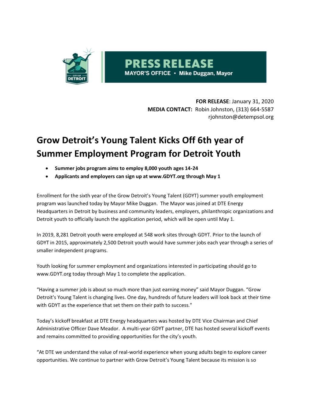 Grow Detroit's Young Talent Kicks Off 6Th Year of Summer Employment