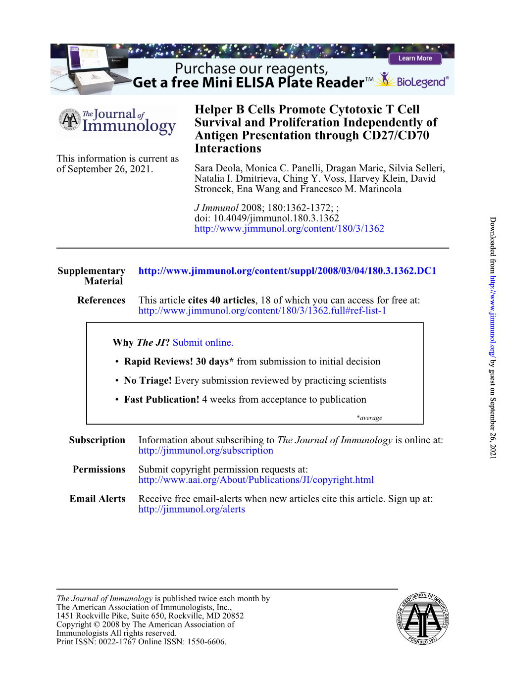 Interactions Antigen Presentation Through CD27/CD70 Survival And