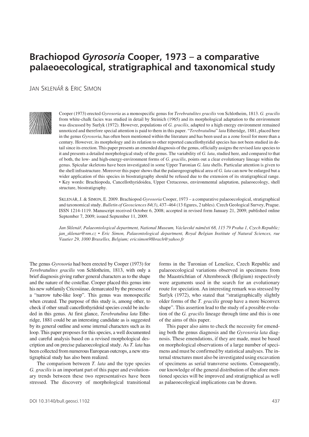 Brachiopod Gyrosoria Cooper, 1973 – a Comparative Palaeoecological, Stratigraphical and Taxonomical Study