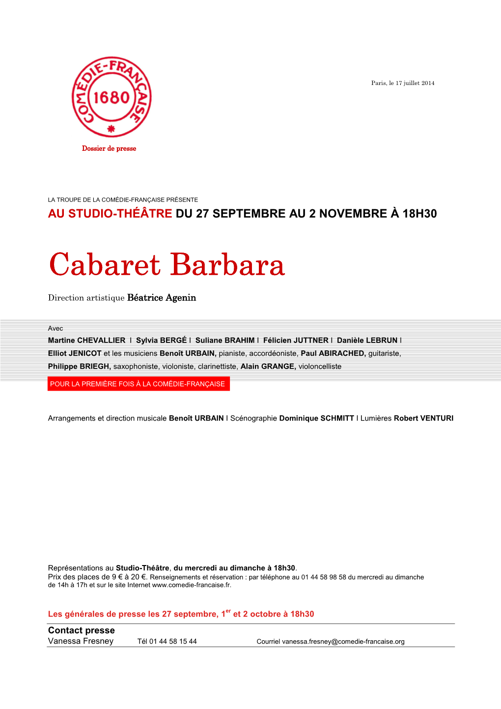 Dossier De Presse Cabaret Barbara 14/15