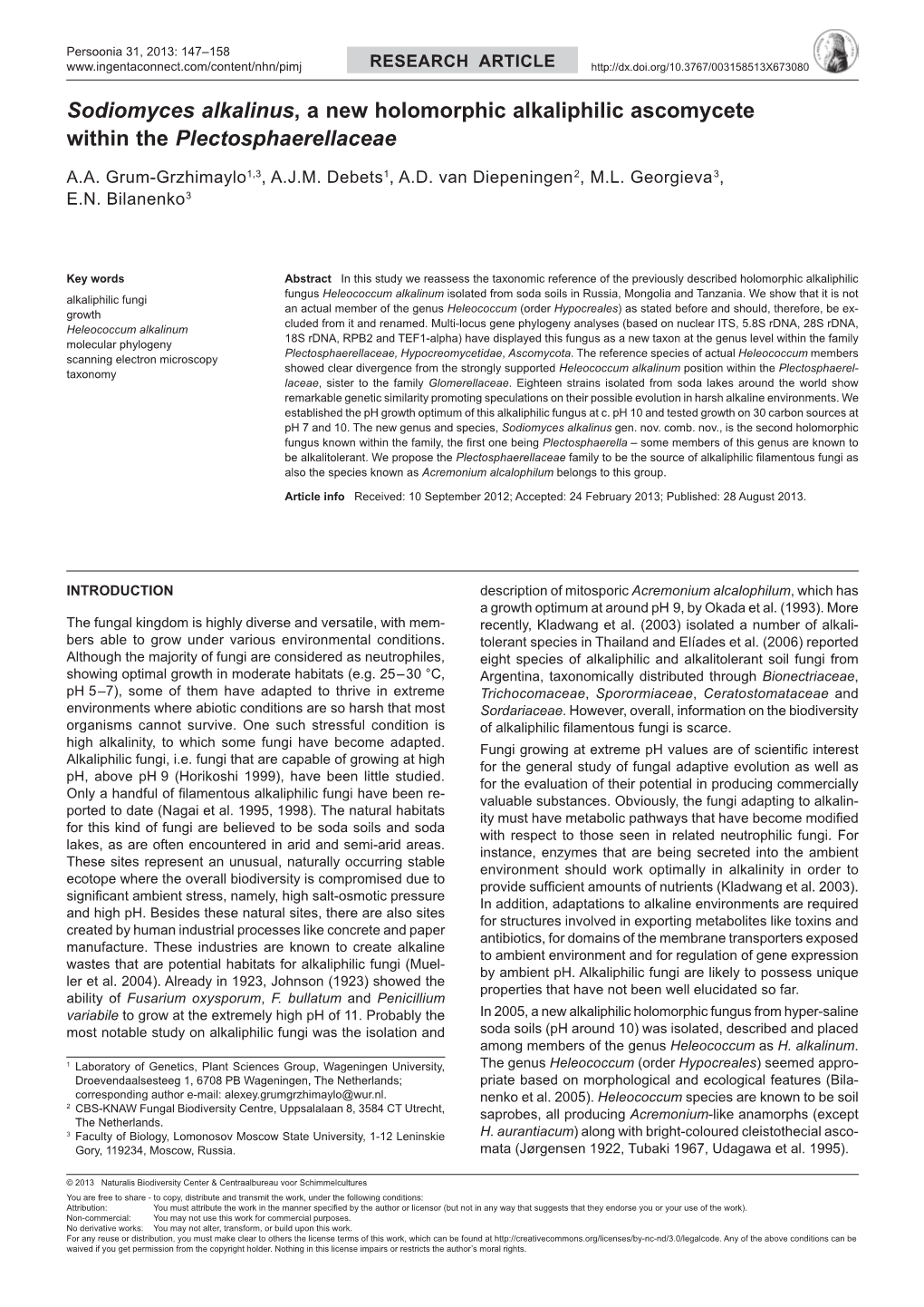 Sodiomyces Alkalinus, a New Holomorphic Alkaliphilic Ascomycete Within the Plectosphaerellaceae