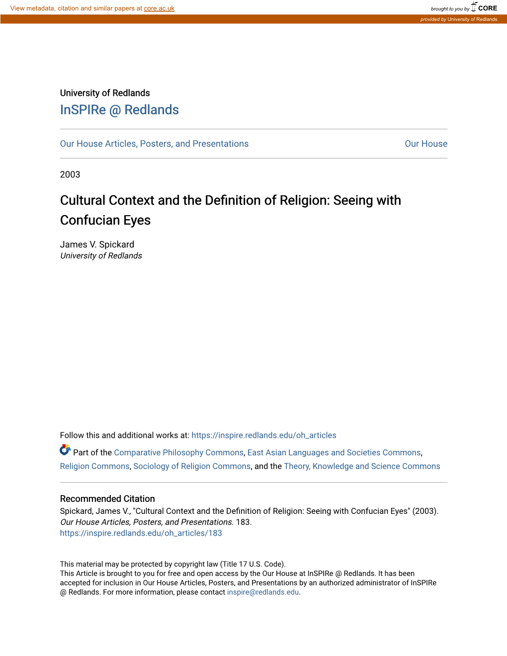 Cultural Context and the Definition of Religion: Seeing with Confucian Eyes